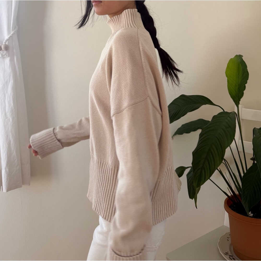 525 America 100% Cotton Ribbed High Neck Cream Knit Sweater Loose Fit Size S - Picture 7 of 9